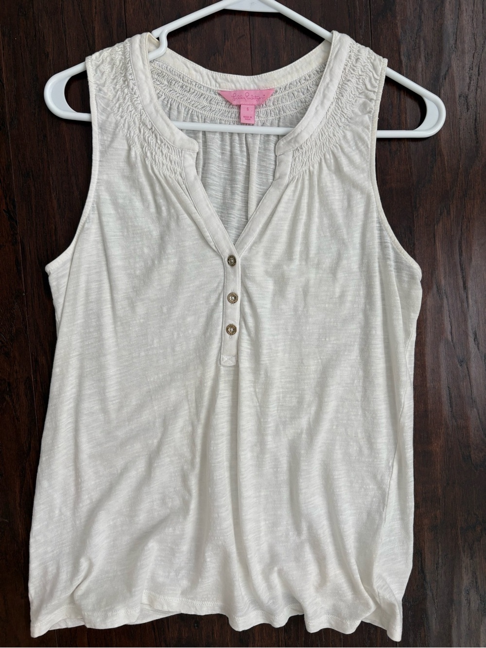 Lilly Pulitzer white Sleeveless smocked Henley Tank